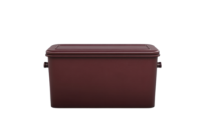 Rectangular maroon container with lid, ideal for storage and organization. Perfect for household, office, or travel use. Versatile and durable design. png