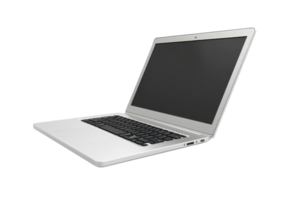 Sleek silver laptop with a black keyboard on a transparent background. ideal for technology and business-related themes or presentations. png
