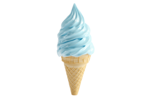 A delicious soft-serve ice cream cone with a blue swirl on a crisp waffle cone, perfect for summertime treats and dessert cravings. png