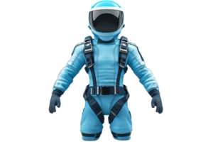 Blue modern spacesuit with helmet, isolated on transparent background. High-tech astronaut suit ideal for science fiction themes and futuristic concepts. png