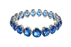 Elegant bracelet featuring round, blue gemstones set in a silver band, perfect for adding a touch of sophistication to any outfit. png