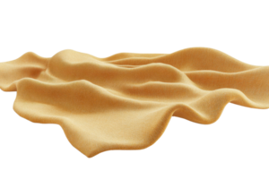 Close-up of flowing, golden fabric with smooth texture, creating gentle waves in soft lighting. Perfect for backgrounds and textile themes. png