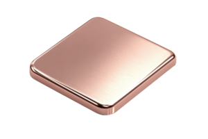 Square metallic object with a smooth, brushed surface, showcasing a sleek and modern design with a copper color finish. png