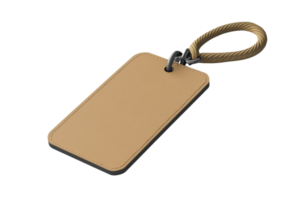 Blank brown luggage tag with rope loop isolated on transparent background. perfect for travel, identification, and customization needs. png