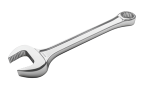 A shiny metal wrench isolated on a transparent background. Perfect image for tools, hardware, or construction-related content. png