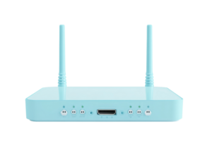 Modern blue wireless router with dual antennas designed for high-speed internet connectivity and seamless network performance. png