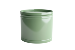 A green cylindrical metal tin with a lid, suitable for storing various items. Isolated on a transparent background. for versatility. png