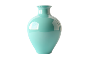 Elegant turquoise ceramic vase with glossy finish, perfect for home decor, flower arrangement, and gift purposes. Isolated on transparent background. png