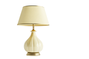 Elegant beige table lamp with a pleated lampshade, perfect for home decor, creating a warm and inviting atmosphere in any room. png