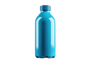 Minimalistic image of a blue glossy bottle with a clean, modern design, isolated on transparent background. png