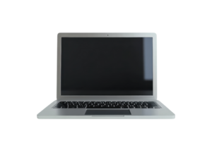 Modern silver laptop with blank screen, ready for customization, isolated on transparent background. Perfect for business, tech, and educational content. png
