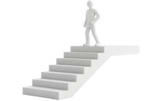 3D render of a person walking up a staircase, symbolizing progress, growth, and success. Ideal for business and motivational themes. png