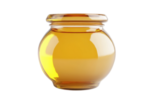 A clear glass jar filled with golden honey, isolated on a transparent background. Perfect for food and culinary projects. png