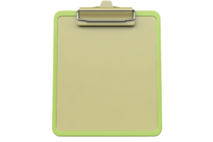 Blank beige clipboard with a green border isolated on transparent background. Ideal for office, school, or healthcare use. png