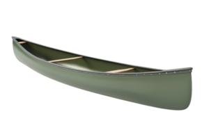 Green canoe isolated on transparent background. side view. Ideal for adventure, exploration, and outdoor activities in rivers and lakes. png