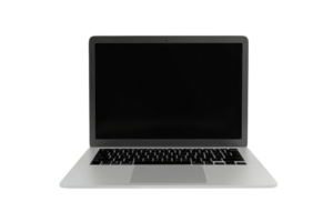 A sleek, modern laptop with a blank screen isolated on a transparent background. Ideal for tech themes and showcasing cutting-edge technology. png