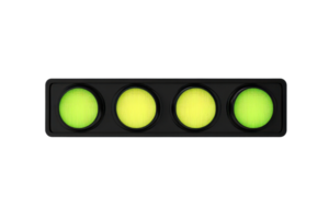 Horizontal traffic light with four glowing green lights on a transparent background. signifying go or safe passage. Isolated on white. png