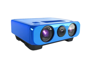 Innovative blue 3D scanning camera with multiple lenses designed for precise image capture in technology and industrial applications. png