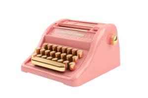 Retro-inspired pink typewriter with golden keys. Vintage design, ideal for nostalgic or creative-themed projects and artistic expressions. png