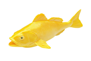 A realistic 3D render of a bright yellow fish on a transparent background, perfect for aquatic-themed designs and projects. png