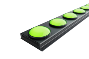 Row of green buttons on a black panel. Isolated on transparent background. Concept of choice, technology, and user interface. png