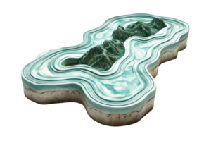 3D topographical model of a mountainous terrain with detailed elevation layers and realistic textures on an isolated transparent background. png