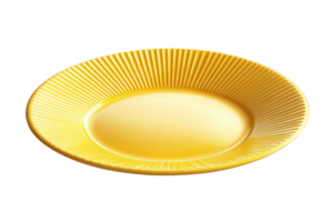 Elegant yellow ceramic plate with a ribbed pattern on the rim, perfect for dining settings and home decor. High-quality, vibrant, and stylish. png