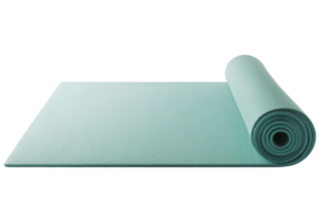 Blue yoga mat unrolled and isolated on transparent background. Perfect for fitness, exercise, and relaxation practices. High-quality material. png