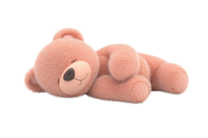 Cute plush teddy bear sleeping peacefully on its side. Ideal for children's bedtime stories, toy advertisements, or nursery decor inspiration. png