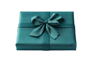 Elegant teal gift box with matching ribbon, perfect for special occasions such as birthdays, weddings, and anniversaries. High-quality presentation. png