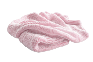 Soft pink textured blanket folded neatly, showcasing cozy material, perfect for adding warmth and comfort to any space. png