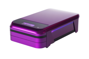 Modern purple plastic electronic device with sleek design. High-tech gadget for home or office use, isolated on transparent background. png