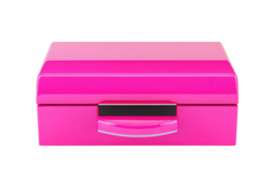 Bright pink box isolated on transparent background. Close-up of a vibrant container with a handle, perfect for storage or organizing. png