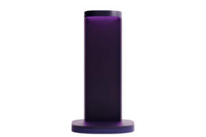 Sleek modern tall black cylindrical speaker design with purple underglow, isolated on transparent background. for stock photos. png