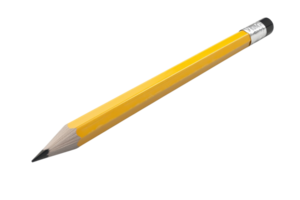 Yellow wooden pencil with an eraser on a transparent background. Perfect for educational, writing, and stationary themes. png
