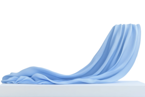 Flowing blue fabric gracefully draped over a surface, creating an elegant and minimalistic artistic composition. png