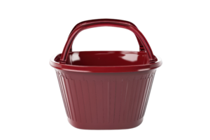 High-quality red plastic basket with sturdy handle. Ideal for storage, organization, and versatile household uses. Durable and functional design. png