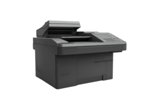 Modern multifunction transfer printer with scanner isolated against transparent background. ideal for office and home use png