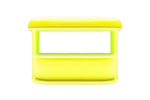 Minimalist yellow kiosk stand with a blank counter and curved roof, isolated on a transparent background. Perfect for mockups and designs. png