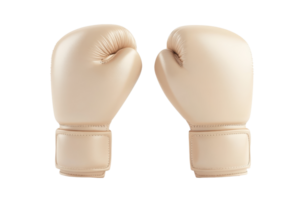 Pair of beige boxing gloves isolated on transparent background. High-quality sports gear for boxing training, workout, and competition. png