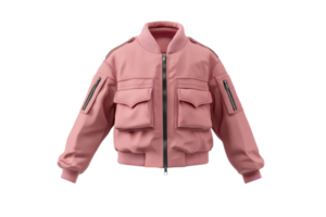 Stylish pink bomber jacket with multiple pockets and zipper closure, isolated on transparent background. showcasing trendy outerwear fashion. png