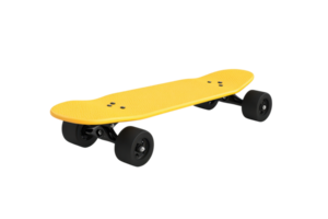 Yellow skateboard isolated on transparent background. showcasing sleek design and sturdy wheels perfect for skaters and outdoor enthusiasts. png