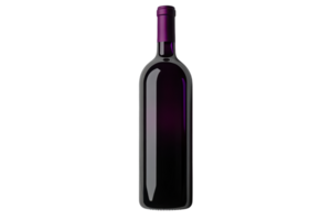 Elegant dark wine bottle with purple cap, isolated on a transparent background. Ideal for wine-related designs, products, and promotional materials. png