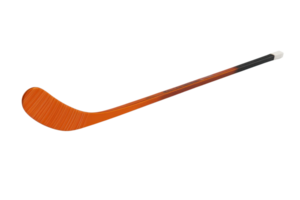A close-up image of a modern hockey stick with an orange blade, isolated on a transparent background. perfect for sports equipment visuals. png