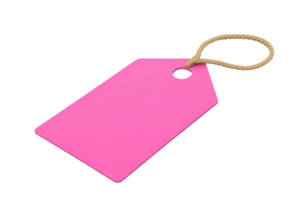 Pink rectangular tag with natural string, isolated. Ideal for labeling, pricing, and gifting. Modern, versatile, and colorful. Perfect for various uses. png
