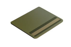 Isometric view of a modern green credit card isolated on a transparent background. highlighting the magnetic stripe and sleek design. png