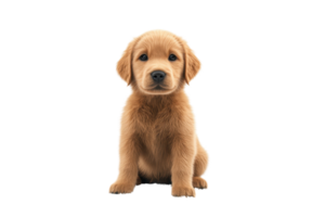 Adorable Golden Retriever puppy sitting and looking at the camera. Perfect for pet-related content, advertisements, and promotional use. png