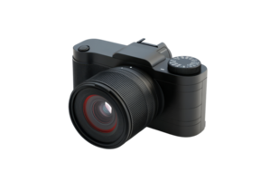 High-quality modern digital camera with a sleek black design perfect for professional photography and videography. Isolated on a transparent background. png