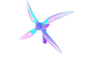 Colorful propeller with a futuristic design showcasing neon lights and gradient hues on a transparent background. png