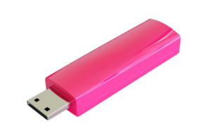 A vibrant pink USB flash drive isolated on a transparent background. perfect for data storage and transport. High resolution stock photo. png